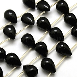 Tropfenförmige natürliche schwarze Steinperlenstränge, oben gebohrte Perlen, 17x12 mm, Bohrung: 1 mm, ca. 18 Stk. / Strang, 16.5 Zoll