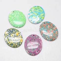 Synthetic Ocean White Jade Pendants, Dyed, Oval, Mixed Color, 44x35x7mm, Hole: 2mm