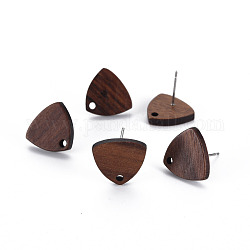 Accessoires de boucles d'oreilles en bois de noyer, avec épingle en 304 acier inoxydable, triangle, brun coco, 13x14mm, Trou: 1.6mm, pin: 0.6 mm