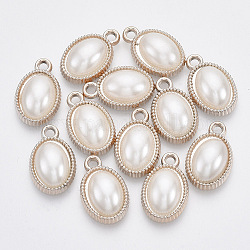 Placage uv pendentifs en plastique abs, avec abs en plastique imitation perle, ovale, or clair, blanc crème, 21x13x6mm, Trou: 2mm
