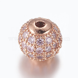Perles de zircone cubique micro pave en Laiton, ronde, or rose, Prune, 8mm, Trou: 1.5mm