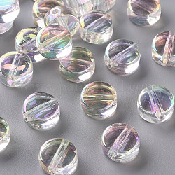 Perles en acrylique transparente, de couleur plaquée ab , plat rond, clair ab, 13x6mm, Trou: 2mm