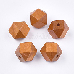 Painted Natural Wooden Beads, Faceted, Polygon, Sandy Brown, 19~20x19~20x19.5~20.5mm, Hole: 4mm