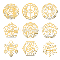 OLYCRAFT 9Pcs Sacred Geometry Metal Energy Stickers Flower of Life Orgone Pyramid Stickers Stainless Steel Golden Stickers for Scrapbooks DIY Resin Crafts Phone & Water Bottle Decoration