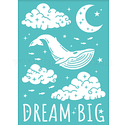 Self-Adhesive Silk Screen Printing Stencil, for Painting on Wood, DIY Decoration T-Shirt Fabric, Turquoise, Whale Pattern, 19.5x14cm