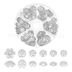 Unicraftale Edelstahlperlenkappen, Blume, Edelstahl Farbe, 9~14x2~9 mm, Bohrung: 1~1.8 mm, 162 Stück / Karton