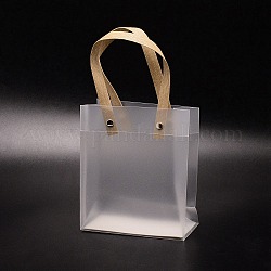 Bolsas de plástico transparentes, con asas de papel kraft, mate, Rectángulo, blanco, 23.5x13x0.75 cm