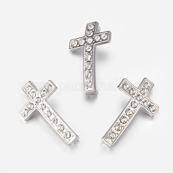 Alloy Rhinestone Links connectors, Cadmium Free & Lead Free, Cross, Platinum Color, Size: about 17mm wide, 29mm long, 5.5mm thick, hole: 2mm