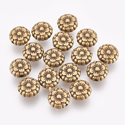 Tibetische Stil Perlen, Legierung Tibetische Perlen, Bleifrei und cadmium frei, Antik Bronze Farbe, Blume, ideal für Muttertagsgeschenke machen, 7.5x3.5 mm, Bohrung: 1 mm