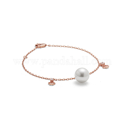 TINYSAND 925 Sterling Silver Cubic Zirconia Crown Charm Bracelet, with Pearl Bead, Rose Gold, 178.8mm