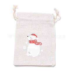Sacchetti portaoggetti in panno di cotone natalizio, borse rettangolari con coulisse, per sacchetti regalo di caramelle, modello dell'orso, 13.8x10x0.1cm