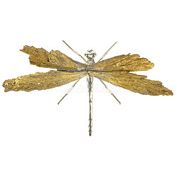 Electroplate Natural Tourmaline Insect Dragonfly Figurine, with Alloy Findings, for Desktop Ornament, Dark Goldenrod, 110~140mm