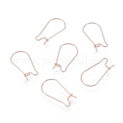 304 Stainless Steel Hoop Earring Findings, Kidney Ear Wire, Rose Gold, 22x11.5x0.7mm, 21 Gauge, Pin: 0.7mm