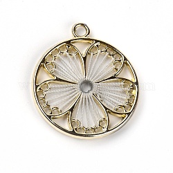 Alloy Pendants, with Polyester Cord, Flat Round with Cherry Blossom, Gainsboro, 28.5x25x2mm, Hole: 2mm