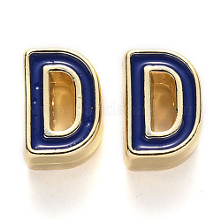 Perles d'émail d'alliage de placage de support, Sans cadmium & sans nickel & sans plomb, or clair, bleu, letter.d, d: 10x7x5mm, Trou: 1.6mm
