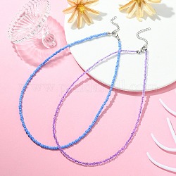 2 collier de perles de rocaille en verre de 2 couleurs., collier exquis en alliage pour femmes, couleur mixte, 16.73 pouce (42.5 cm), 1 pc / couleur