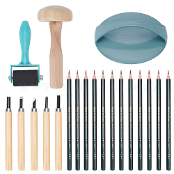 Gorgecraft DIY Scrapbooking Tool Sets, Including Plastic & Wooden Frottage, Plastic Roller, Graphite Sketching Pencils and Pine Wood Carving Tools, Mixed Color, 99x29mm, 5pcs/set