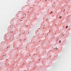 Chapelets de perles en verre transparent, imitation de cristal autrichien, facetté (32 facettes), ronde, rose, 6mm, Trou: 1mm, Environ 96~98 pcs/chapelet, 20~21 pouce
