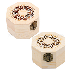 Gorgecraft 2pcs Achteckform unvollendete hohle Holzaufbewahrungsbox, mit Klappdeckel, Blumenmuster, rauchig, 10.35x9.55x6 cm, 2 Stück