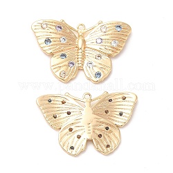 Ottone con pendenti a zirconi, fascino farfalla, vero placcato oro 18k, 14.5x22x2.2mm, Foro: 0.9 mm