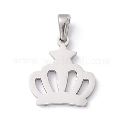 304 Stainless Steel Pendants, Laser Cut, Crown Charms, Stainless Steel Color, 18x16x1.5mm, Hole: 2.5x4.5mm