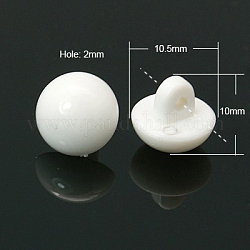 Boutons en acrylique, bouton perles acryliques opaques, demi-rond, blanc, combat 10.5 mm de diamètre, épaisseur de 10mm, Trou: 2mm, environ 1350 pcs/500 g