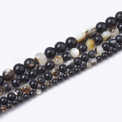 Chapelets de perle en coquille noire, ronde, 4mm, Trou: 0.5mm, Environ 97 pcs/chapelet, 15.7 pouce