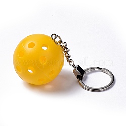 Porte-clés pickleball en plastique, avec anneau en fer, ronde, jaune, 11.8 cm