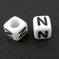 Lettera perline europee acriliche, foro orizzontale, cubo, letter.n, 10x10x10mm, Foro: 3.5~4 mm, circa 598pcs/500g
