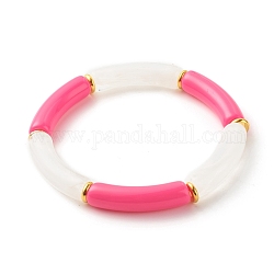 Stretcharmbänder aus Acrylrohr mit Perlen, mit Messing-Perlen, tief rosa, Innendurchmesser: 2-1/8 Zoll (5.5 cm)
