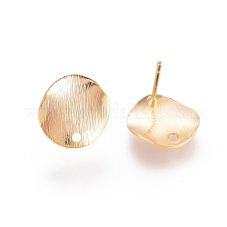 Fornituras de oreja de latón, con bucle, sin níquel, real 18k chapado en oro, plano y redondo, 12mm, agujero: 1 mm, pin: 0.5 mm