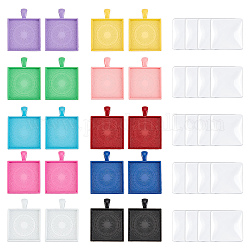 Chgcraft 20 Sets 10 Farben quadratische Lünette Anhänger Tabletts Metall-Foto-Anhänger-Tabletts mit quadratischen Glas-Cabochons Foto-Anhänger-Tabletts Einstellung für DIY-Halsketten-Schlüsselbund-Basteln Schmuckherstellung
