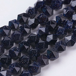 Synthetische blauen goldstone Perlen Stränge, facettiert, Runde, 6x5 mm, Bohrung: 0.8 mm, ca. 68 Stk. / Strang, 15.3 Zoll (39 cm)