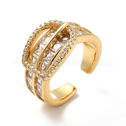 Anillo de puño abierto con forma de hebilla de circonita cúbica transparente, anillo ancho de latón chapado en iones (ip) para mujer, real 18k chapado en oro, nosotros tamaño 8 (18.1 mm)
