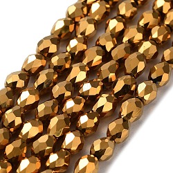 Fili di perle di vetro placcato, sfaccettato, lacrima, oro placcato, 7x6mm, Foro: 1 mm, su: 66~68 pc / strand, 19.3 pollice
