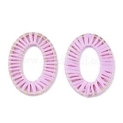 Anillos de linging hechos a mano de rafia, fornituras de aleación, anillo ovalado, la luz de oro, rosa perla, 48x34x2mm, diámetro interior: 28.5x15.5 mm