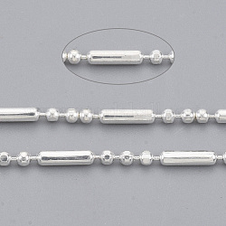 Messing-Kugelketten, facettierte Perlenketten mit Kugel und Stange, langlebig plattiert, gelötet, mit Spule, cadmiumfrei und bleifrei, Silber, 5.8x1.4 mm und 1.4 mm, ca. 301.83 Fuß (92m)/Rolle