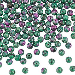 Olycraft 2 Stränge synthetischer Rubin in Zoisit-Perlensträngen, Runde, 6 mm, Bohrung: 1 mm, ca. 64 Stk. / Strang, 15.1 Zoll