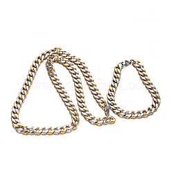 Cuban Link colliers et bracelets de la chaîne des ensembles de bijoux 304 en acier inoxydable, avec fermoir pince de homard, or et acier inoxydable Couleur, 23 pouce (584 mm), 215 mm (8-1/2 pouces)