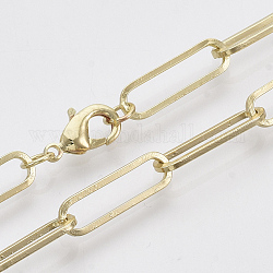 Fabricación de collar de cadena de clip de papel ovalado plano de latón, con cierre de langosta, la luz de oro, 19.68 pulgada (50 cm), link: 18x5.5x1 mm