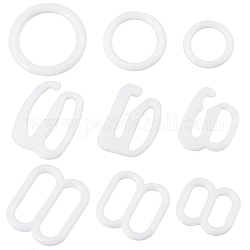 Gorgecraft 270 pz 9 fibbie di regolazione della cinghia della biancheria intima in plastica di stile, cerchio per il cursore del reggiseno, bianco, 9~13.5x9~13x1.5~2.3mm, 30pcs / style