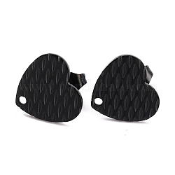 Fornituras de aretes de acero inoxidable en forma de corazón 304, con pendientes de espiga de 0.8 mm, para la fabricación de la joya, electroforesis negro, 12x13x1mm, pin: 0.8 mm