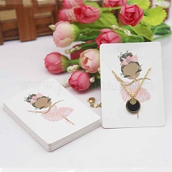 Rectangle Paper Necklace Display Cards, Jewelry Display Cards for Necklace Storage, White, Dancer Pattern, 7x5x0.05cm, Hole: 1mm