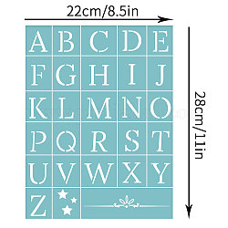 粘着性のシルクスクリーン印刷ステンシル  木に塗るため  DIYデコレーションTシャツ生地  26つのアルファベットと星  空色  28x22cm