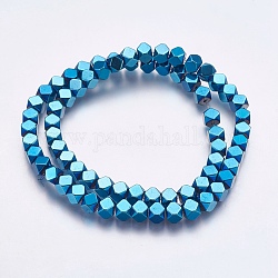 Chapelets de perles en hématite synthétique sans magnétique, facette, carrée, bleu plaqué, 6x6x6mm, Trou: 1mm, Environ 70 pcs/chapelet, 15.8 pouce