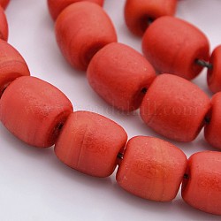 Handmade Frosted Lampwork Beads Strands, Barrel, Red, 12x12mm, Hole: 2mm, about 50pcs/strand, 22.8inch