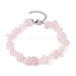 Bracelet perlé de copeaux de quartz rose naturel, avec fermoirs en 304 acier inoxydable, 7-1/8 pouce (18 cm)