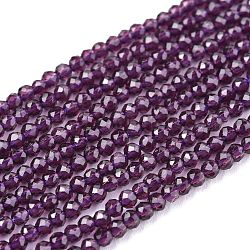 Abalorios de vidrio, imitación de cuarzo, facetados, redondo, púrpura, 2mm, agujero: 0.5 mm, aproximamente 175 pcs / cadena, 14.9 pulgada (38 cm)