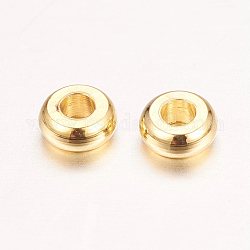 Real 18K Gold Plated Brass Spacer Beads, Nickel Free, Flat Round, 4x1.5mm, Hole: 1.5mm