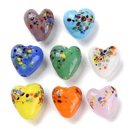 Perline murano fatto a mano, con smalto, cuore, colore misto, 13.5~15x11.5~13.5x7.5~8.5mm, Foro: 1~1.4 mm